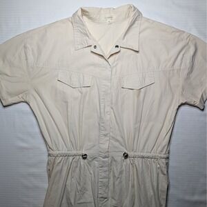 No Comment Utility Jumpsuit Cream Short Sleeve Cargo Minimal XL